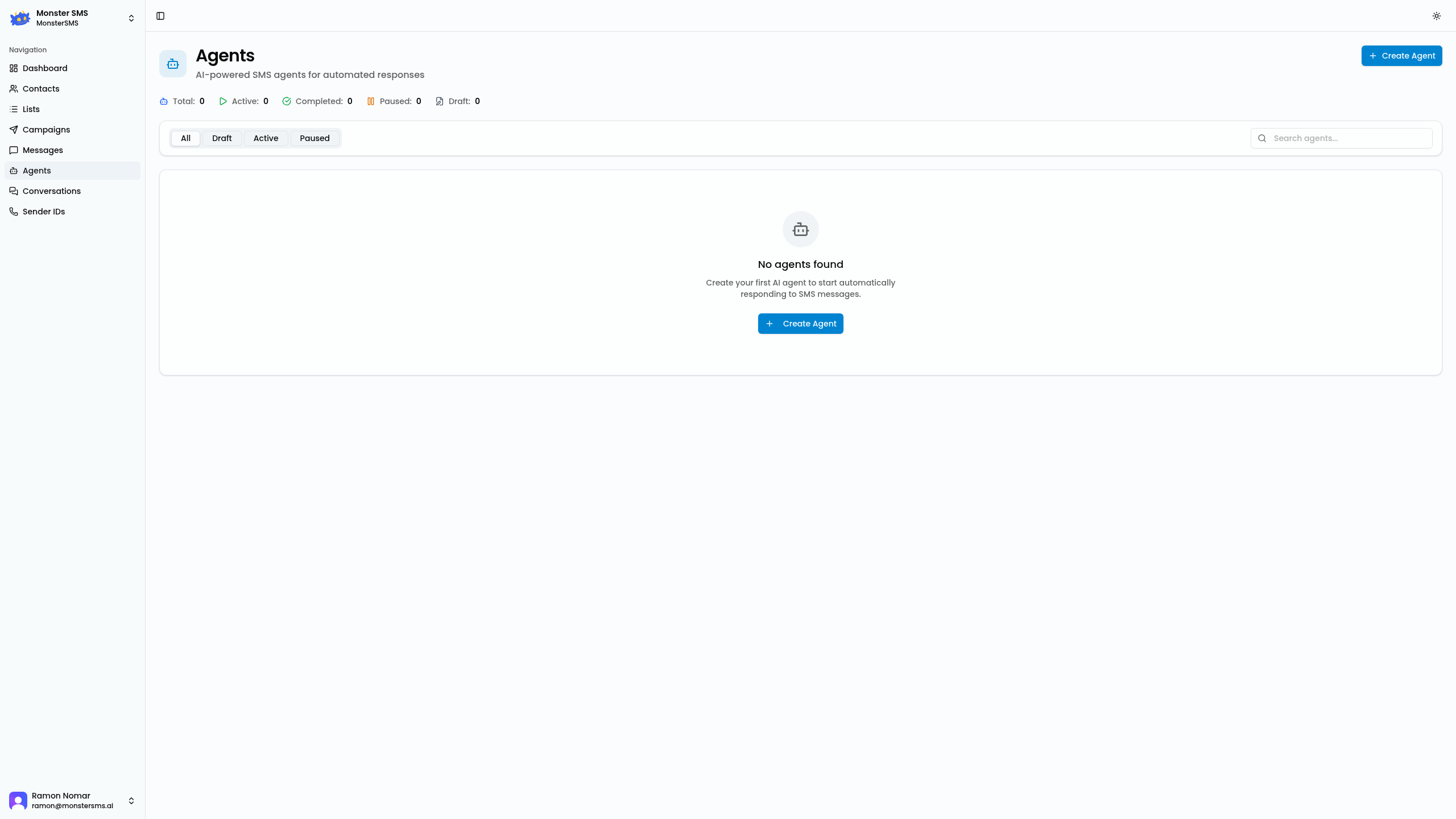 Monster SMS AI Agents page