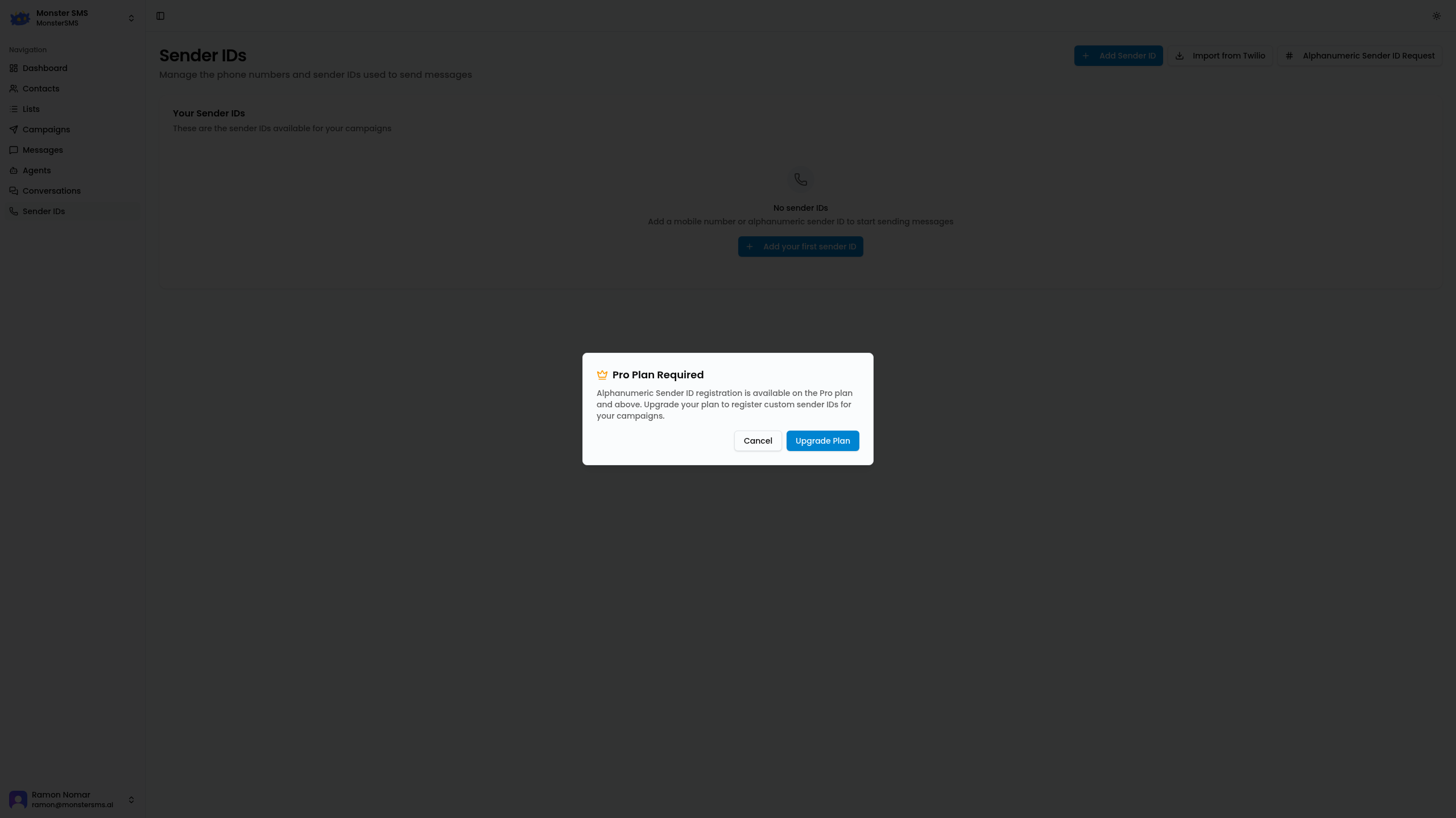 Alphanumeric Sender ID request form